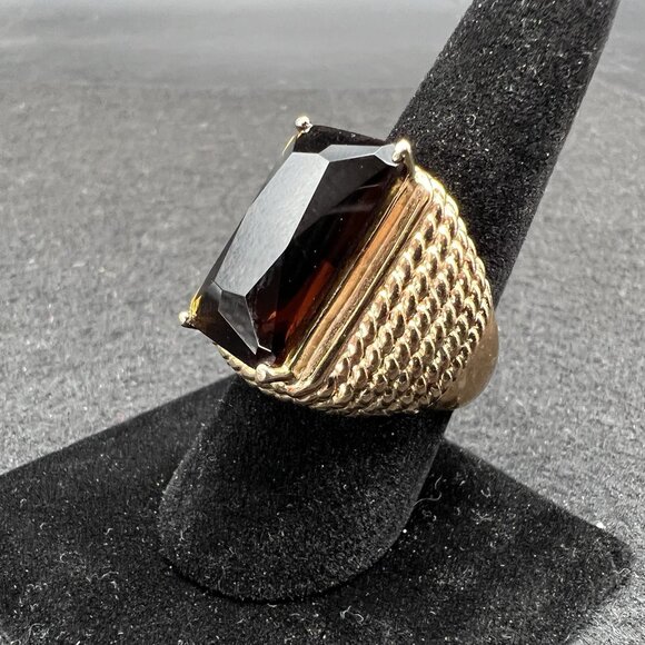 Vintage Gold Vermeil Cocktail Ring Smoky Topaz Size 9 Chunky Statement - Picture 4 of 12